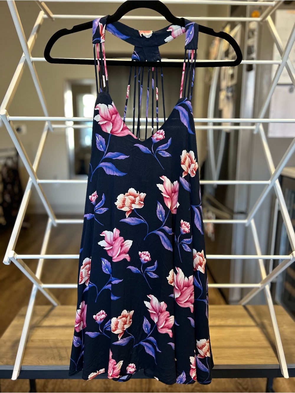 Navy Floral Strappy Back Swing Halter
